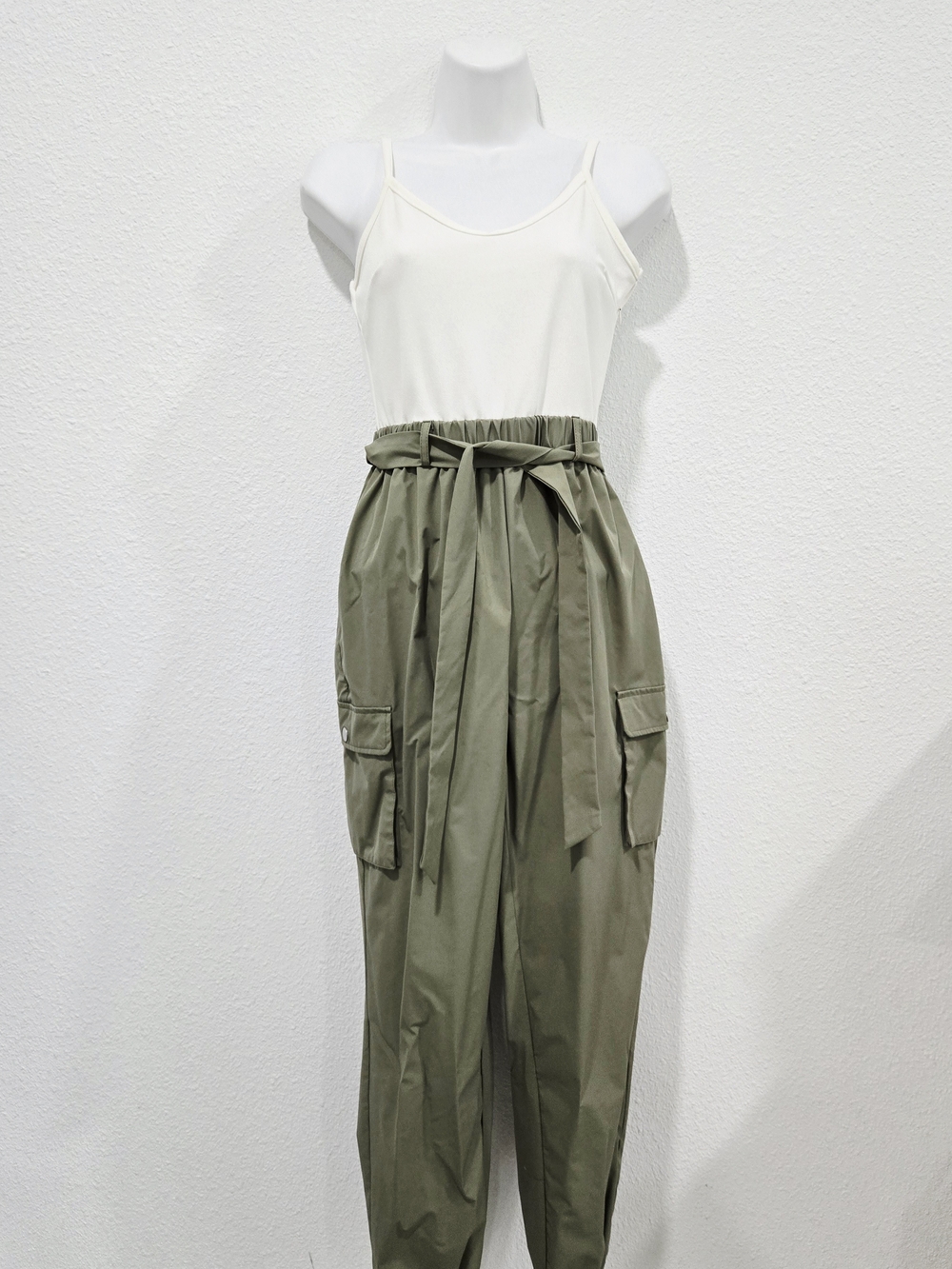 High-Waist Cargo Jumpsuit in Olive Green - Picture 4 of 5